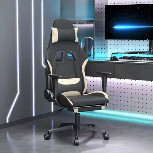 vidaXL Vrtljiv gaming stol z oporo za noge črno in krem blago