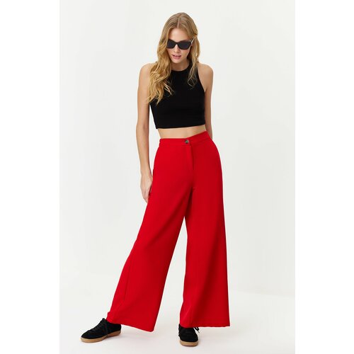 Trendyol Red Wide Leg Woven Trousers with Side Buttons Slike