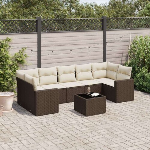 vidaXL 8-dijelni set vrtnih sofa s jastucima smeđi od poliratana Cijene