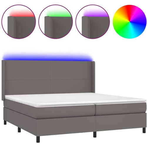  Krevet box spring s madracem LED sivi 200x200cm od umjetne kože Slike