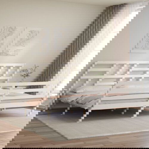 The Living Store Posteljni okvir z vzglavjem bel 200x200 cm trden les - Posteljni Okvir, (21523974) Slike