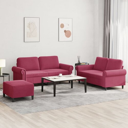  3-dijelni set sofa s jastucima crvena boja vina bar&scaron;unasti Cijene
