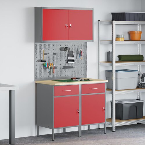 vidaXL Set od 4 Crvena, Siva Čelik, konstruirano drvo Velik Cijene