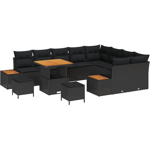 vidaXL set od 12 komada vrtnog sofa s jastučićima Crna poliratan akacija, set od 3 komada vrtnog stola s jastučićima Crna poliratan akacija Cijene