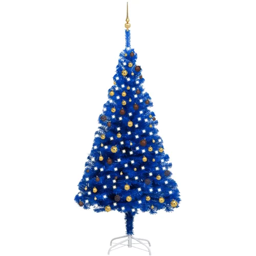 vidaXL Umjetno božićno drvce LED s kuglicama plavo 240 cm PVC
