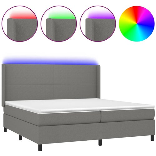 vidaXL Box spring postelja z vzmetnico LED temno siva 200x200 cm blago, (20761304) Cene