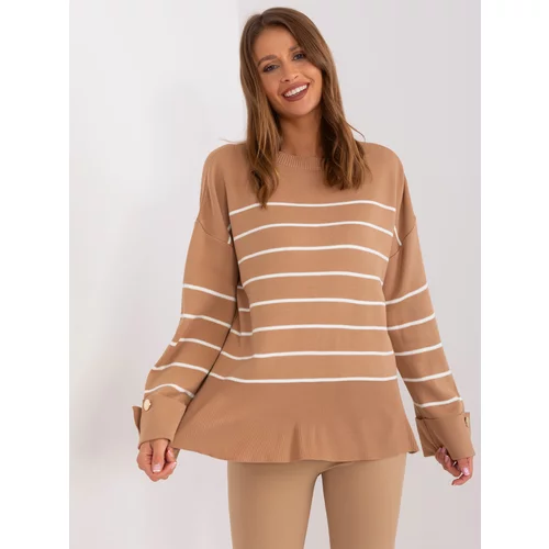 Fashion Hunters Camel oversize sweater with round neckline