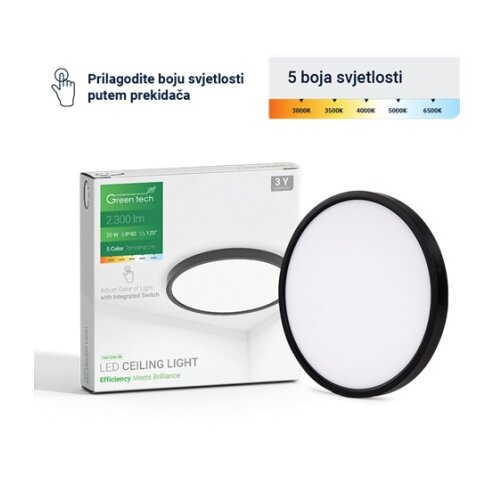 Greentech led plafonjera 20w 3000k-3500k-4000k-5000k-6500k fi30cm 5cct crna ( CNX-20W-BK ) Slike