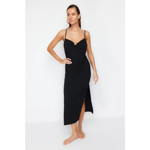 Trendyol Black Woven Backless Linen Blend Beach Dress