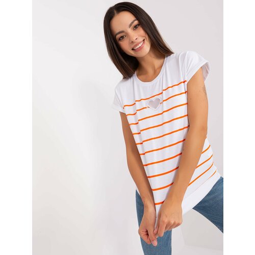 Fashion Hunters White-orange striped women's blouse Slike