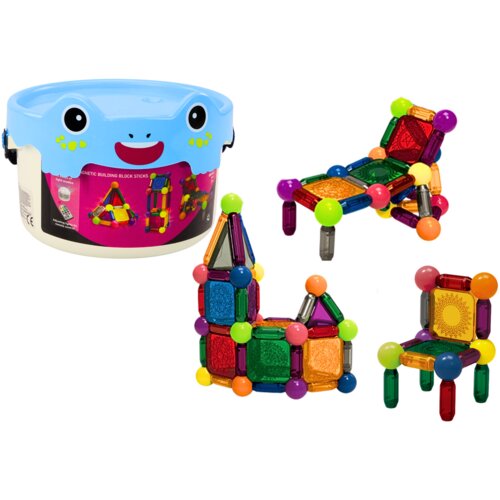 Magnetic Bricks With Light In A Bucket, 80 Elements Slike