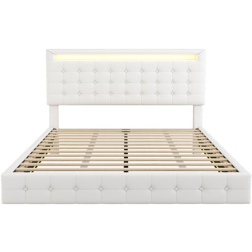 Lumor Postelja za odrasle 140x200 cm iz umetnega usnja – z LED osvetlitvijo in daljinskim upravljalcem – bela, (22151380) Cene