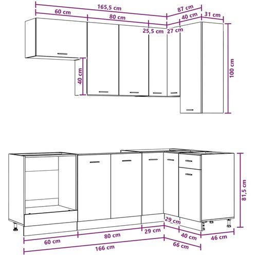  Kuhinjska jedinica LYON 8 kom. Siva Sonoma Konstruirano drvo - Siva Sonoma 100 cm Slike