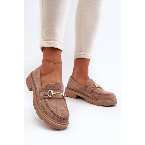 Kesi Women&amp;#039;s loafers with gold trimmings, eco suede, brown Lighas Slike