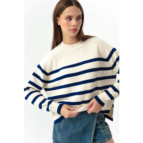 Lafaba Women's Navy Blue Oversize Striped Knitwear Sweater Slike
