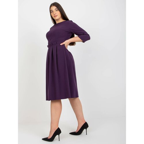 Fashion Hunters Dark purple flared plus size dress with 3/4 sleeves Slike