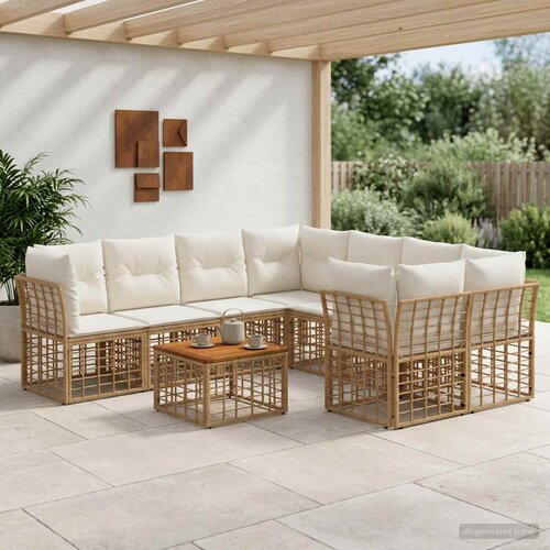  Set vanjskih sofa 9 kom. Prirodna i krema bijela poliratan Cene