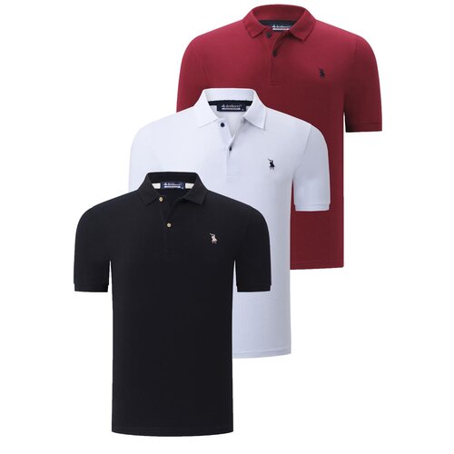 Dewberry TRIPLE SET T8561 MENS T-SHIRT-BLACK-WHITE-BURGUNDY Slike
