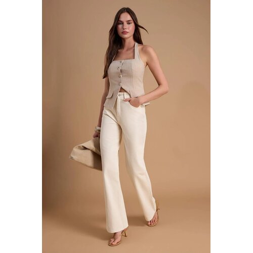 TRENDYOLMILLA ženske pantalone Twoaw26Je00025, Ecru-Ecru Slike