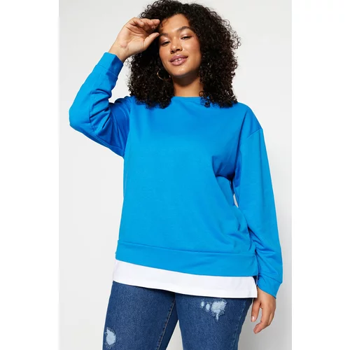 Trendyol Curve Plus Size Sweatshirt - Blue - Oversize