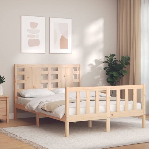 VidaXL Okvir kreveta s uzglavljem 4FT6 bračni od masivnog drva Slike