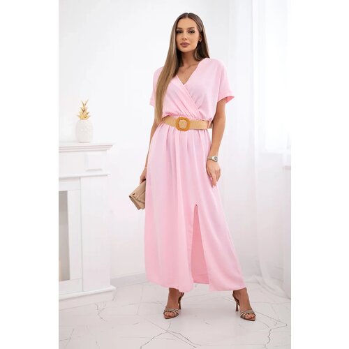 Kesi Włoski Long dress with a decorative belt candy pink Cene