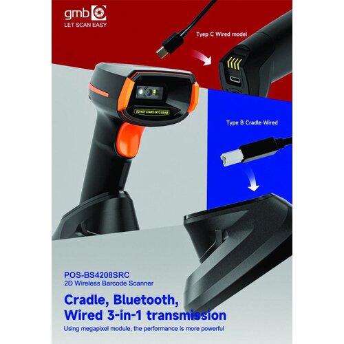  POS-BS4208SRC 2d/OCR CMOS barcode scanner with CRADLE, 2000mAh, 1MP, BT/WiFi Cene