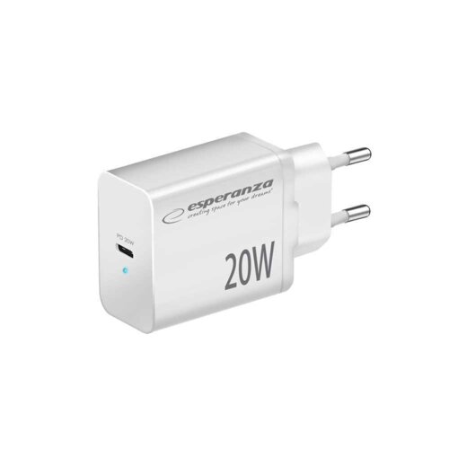  USB punjač Type-C fast charger, ESPERANZA QUICK POWER CHARGER 20W USB-C PD, WHITE, EZC104W Slike