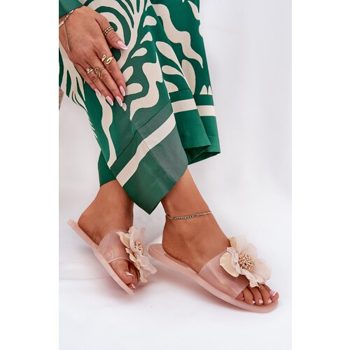Boto Transparent Flat Ladies Slippers With Artificial Flower Nude Vobetta Cene