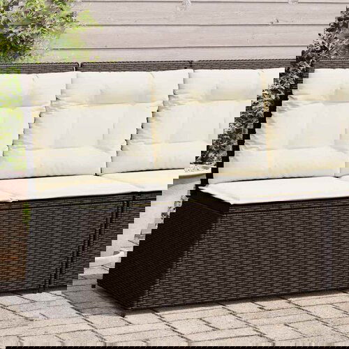 vidaXL Vrtna klop z blazinami rjav poli ratan Cene