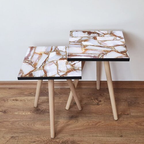 Hanah home 2Shp262 - brown brownwhitegold nesting table (2 pieces) Cene