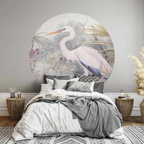  Okrugla fototapeta - Heron wading in a pond - illustration in bright colours 180x180 Slike