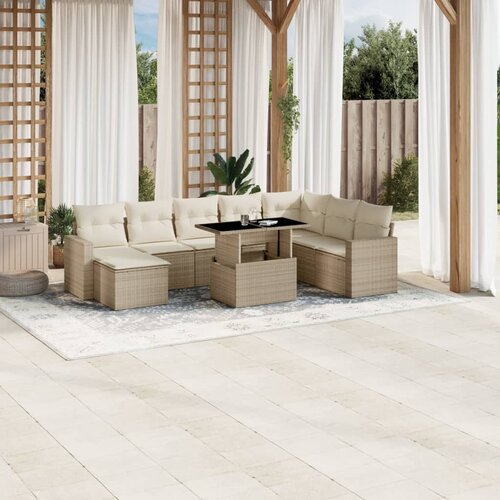  9-dijelni set vrtnih sofa s jastucima bež od poliratana 100 x 55 x 73 cm Cene