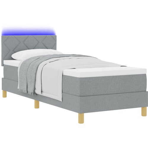 vidaXL Postelja s škatlastim vzmetenjem z vzmetnico & LED svetlo svetlo siva 80x200 cm tkanina Cene