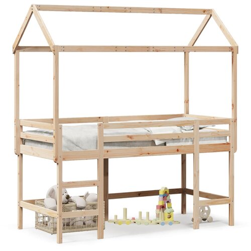VidaXL Posteljni okvir z lestvijo in streho 90x200 cm borovina Slike