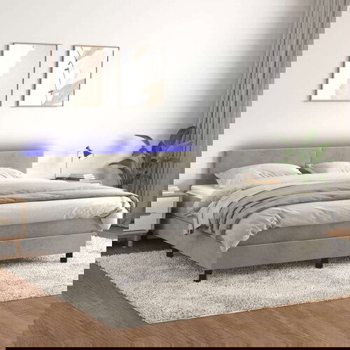  Box spring postelja z vzmetnico LED svetlo siva 180x200cm žamet, (20899519) Slike