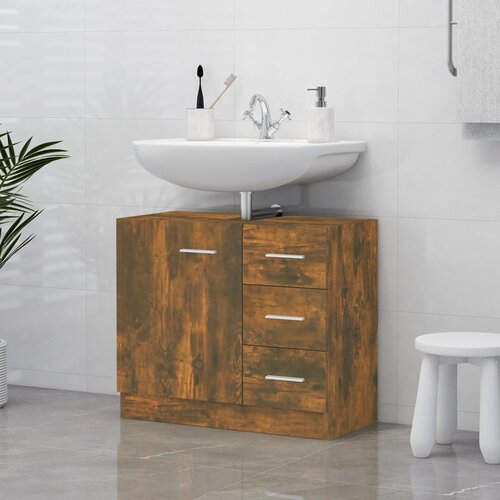 The Living Store Omarica za umivalnik dimljen hrast 63x30x54 cm inženirski les - Omarica Za Umivalnik, (21436651) Cene