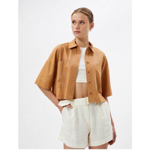 Koton Linen-Mixed Shirt with Short Sleeves and Buttons, a relaxed fit. Slike