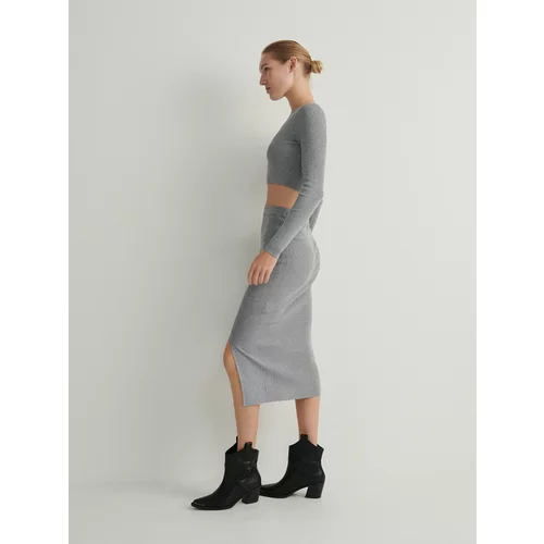 Reserved - Midi suknja s mješavinom metaliziranog prediva - light grey