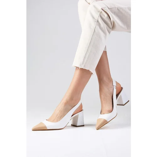 Mio Gusto Natalie White Color Pointed Toe Open Back Thick Heeled Shoes