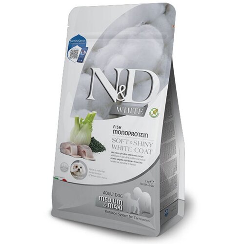  N&D White Dog sea bass, spirulina & fenel Medium&Maxi 7kg Cene