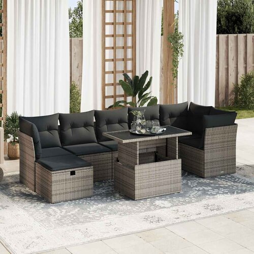 vidaXL 8-dijelni set vrtnih sofa od poliratana s jastucima sivi Cijene