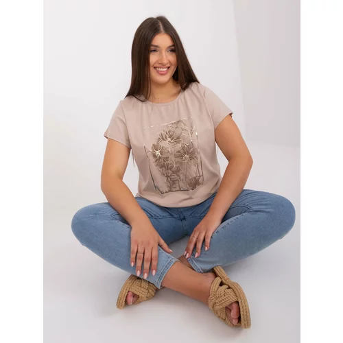 Fashion Hunters Beige blouse of larger size with short sleeves