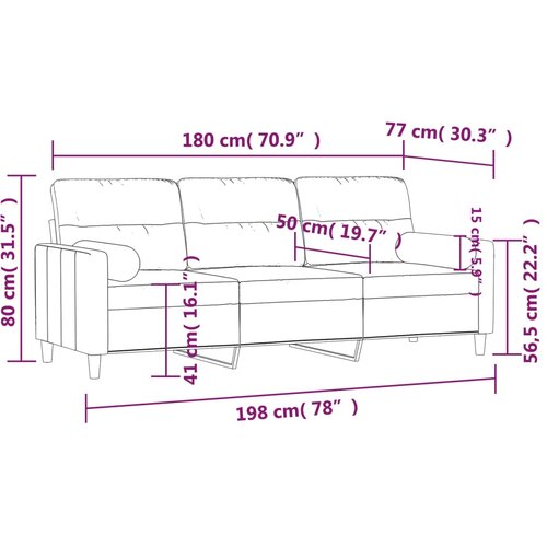  Trosjed s ukrasnim jastucima svjetložuti 180 cm od tkanine Slike