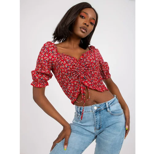 Fashion Hunters RUE PARIS red short blouse with ruffles