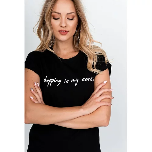 Kesi Women's T-shirt with the words "Shopping is my cardio" - black,