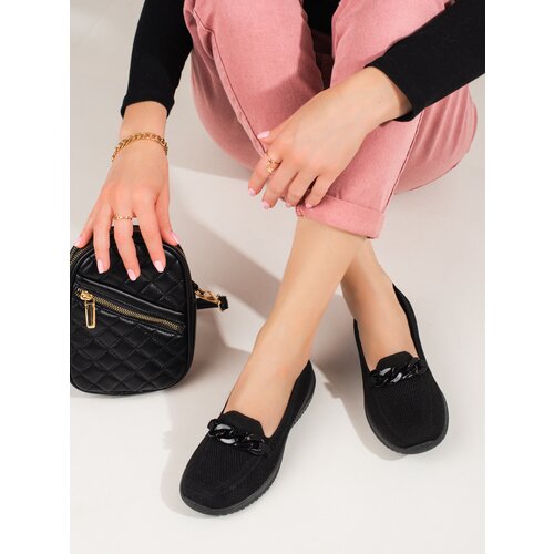 SHELOVET Women&amp;#039;s Comfortable Fabric Slip On With Chain Black Slike