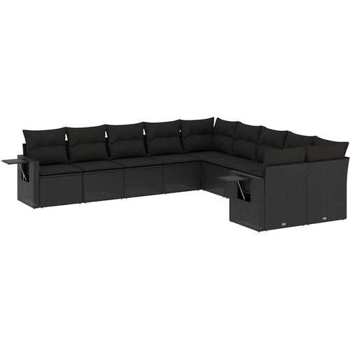  10-dijelni set vrtnih sofa s jastucima crni od poliratana Crna 85 x 62 x 69 cm Slike