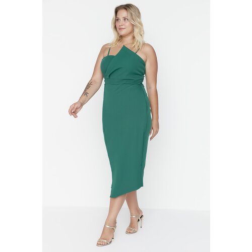Trendyol Curve Emerald Green Asymmetrical Cut Woven Bodycon Dress Slike