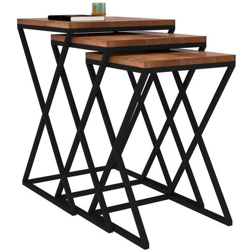 Hanah home Z Zigon - Walnut WalnutBlack Nesting Table (3 Pieces) Cene